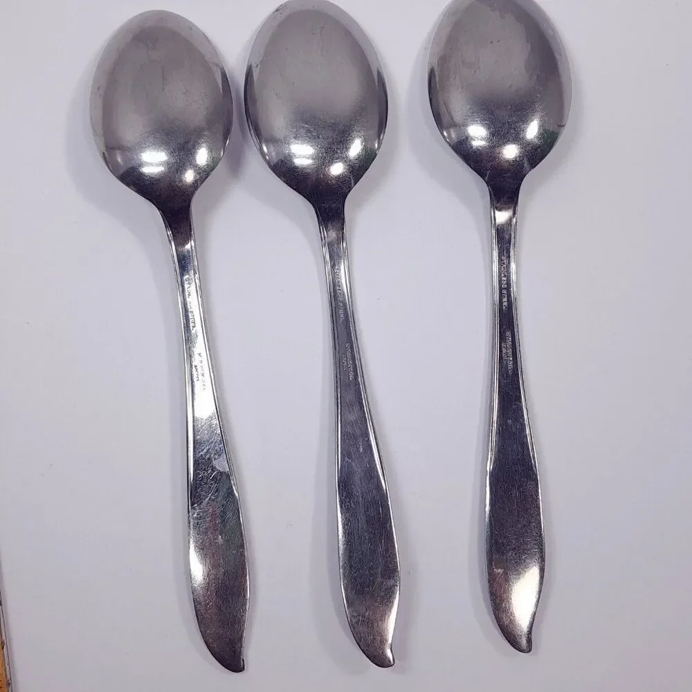 Vintage Utica Cut. Co. Japan‎ stainless oval soup spoon set 3 swirl UTI51 Cut co